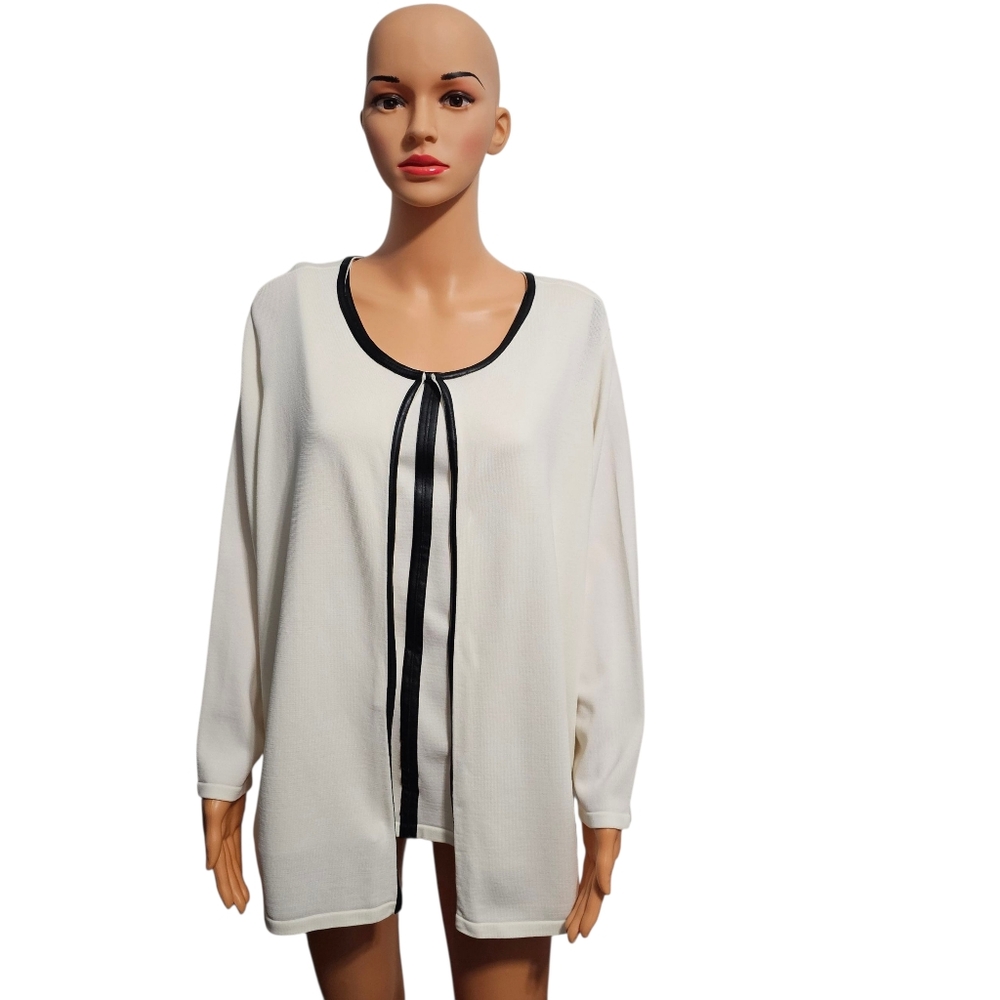 Kasper Contrast-Trim Formal Two-Piece Set Tank/Cardigan Sz 1X